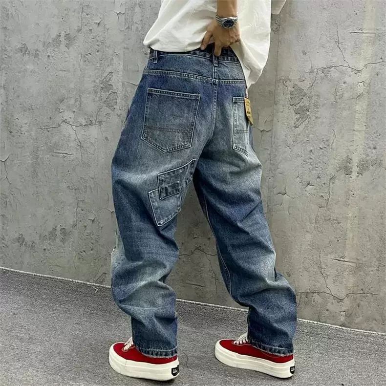 브랜드 스플라이싱 진 가을 패션 루즈 스트레이트 하렘  - Streetwear Brand Marketing 리뷰 및 가격