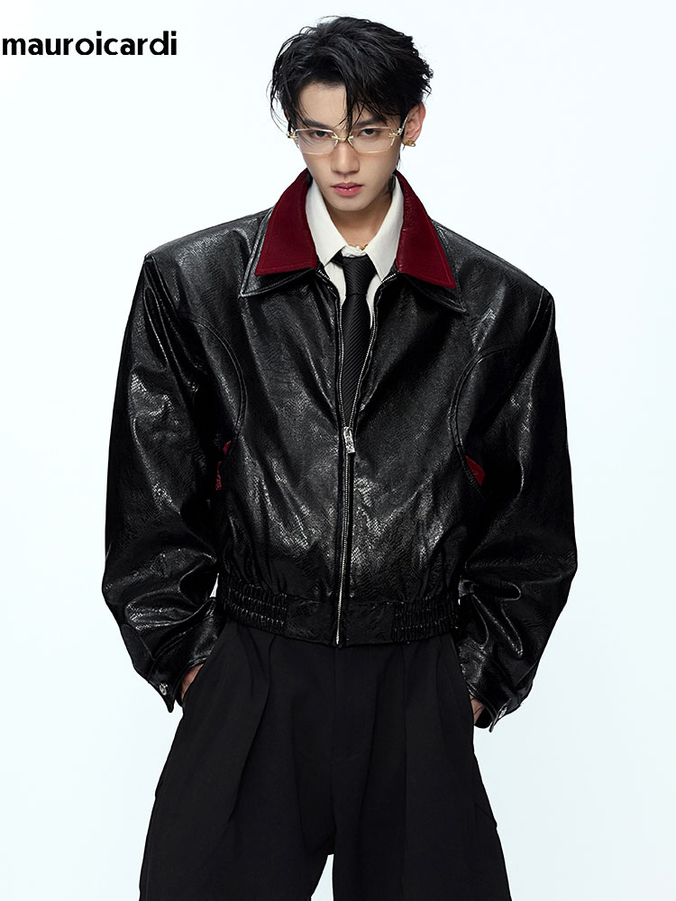 Mauroicardi 봄 가을 패치 워크 짧은 뱀 가죽 - Streetwear Brand Marketing 리뷰 및 가격